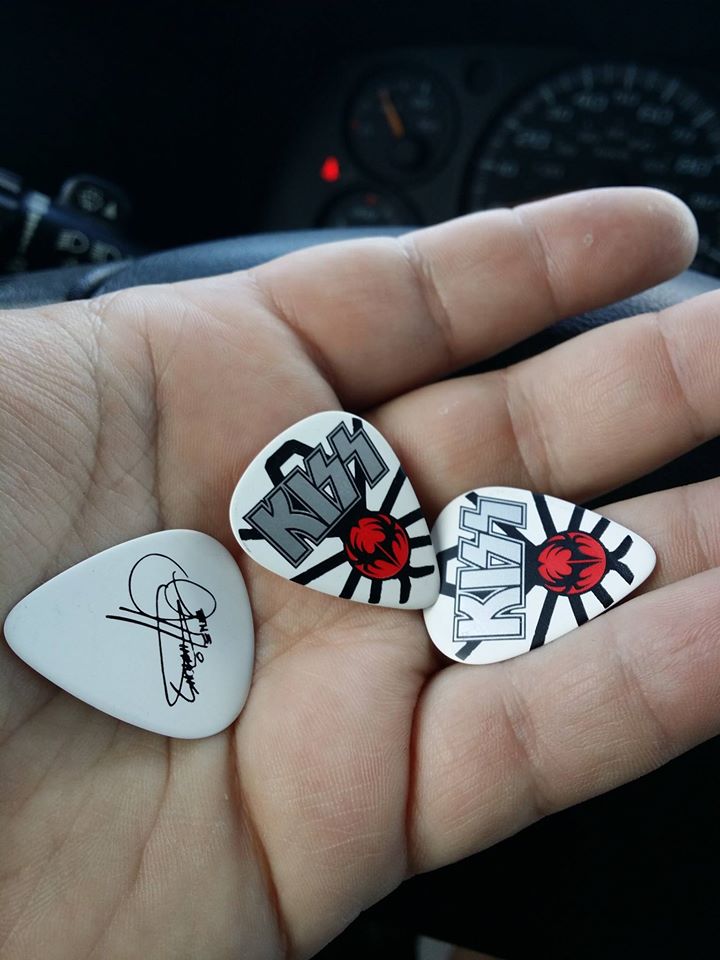 Guitar picks sent to Dr. OMEB by Gene Simmons after a 2014 Riverbend performance